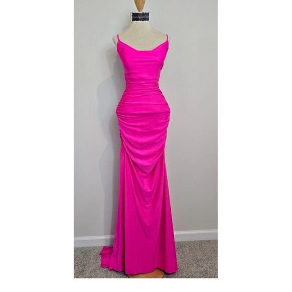Windsor Dresses & Skirts - Jamie Formal Cowl Neck Mermaid Dress  NEON PINK / M (739)